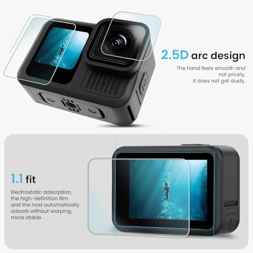 ZORBES® 3PCS Screen Protectors Set for Go Pro Hero 13 Black, Screen Protectors Lens Protector HD Anti-glareTempered Glass Screen Protectors for Front Screen, Back Screen, Camera Lens