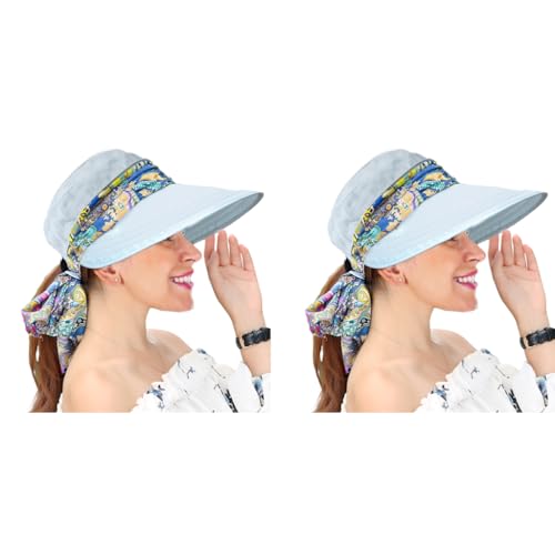 ZORBES® Polyester Wide Brim Sun Hats for Women Beach Foldable UV Protection Summer Cap Travel Holiday Swimming UPF 50+ Blue 2PCS