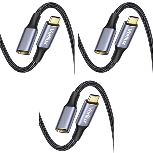 Verilux® Usb C Extension Cable 6.6Ft Type Male To Female Support 100W Pd Fast Charging 10Gbps Data Transfer 4K 60Hz Hd Video Output Compatible With iPad Pro Macbook Dell Grey 3PCS