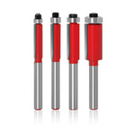 Serplex® 4Pcs Bearing Flush Trim Bit Set 1/4 Inch Shank Top Bearing Hard Alloy Cutter Professional Woodworking Edge Trimming Milling Embedding Tool Kit for Craftsmen DIY Projects Templates Joints