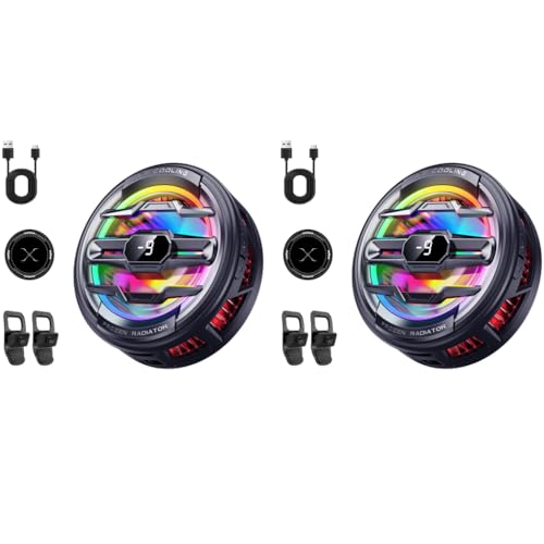 ZORBES® Phone Cooler for Gaming Magnetic Mobile with 3 Level Modes LCD Display RGB Light Semiconductor Technology Clips for iOS Android Phones IPAD 2PCS