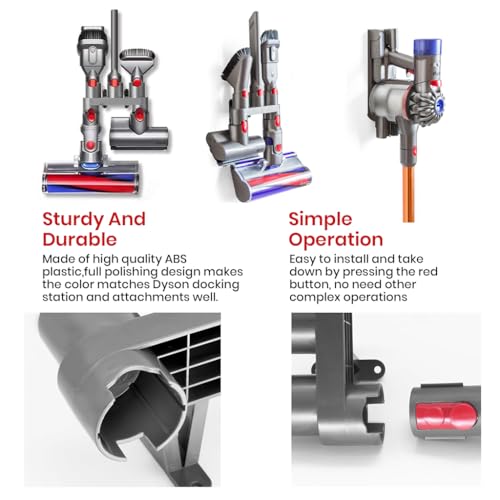 Verilux® ABS Accessory Holder Without Drilling for Dyson V6 V7 V8 V10 V11 Vacuum Cleaner Rack Wall Mounted Attachment Organizer Accessories Including Screws Nail-Free Glue Adapter 3PCS