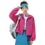 Venzina® Women's Athletic Workout Running Track Full Zip Cropped Jackets UPF 50+ Sun Protection Stand Collar Gym Shirts, Sky Blue, XL