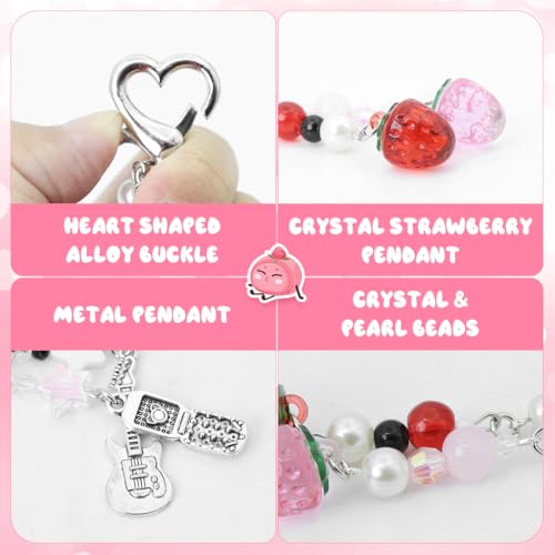 ZORBES® Aesthetic Y2K Cute Keychain Charms Keychain Accessories Beaded Acrylic Sweet Strawberry Charm for Keychain, Car Keys, Backpack, Handbag, Gift for Besties, Sisters 2 PCS