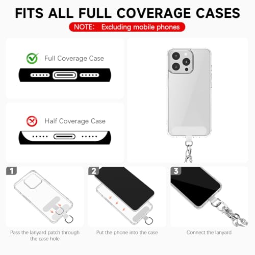 ZORBES® Phone Strap Crossbody Strap 45 inch Over-Shoulder Sling Phone Chain with Lanyard Patch Attachment Chic Charming Metal Link Chain Phone Sling Travel Phone Strap Fashion Cell Phone Accessory