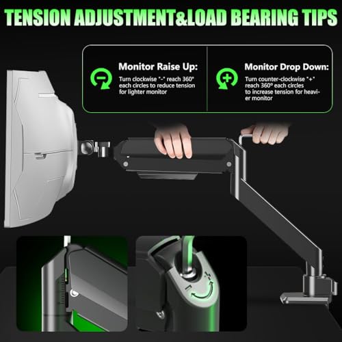 Verilux® Aluminum Alloy Monitor Mount Adjustable Monitor Stand with Flexible Arm Ergonomic Screen Holder Desk Clamp for 32 to 49 Inch Displays Supports Up to 20kg