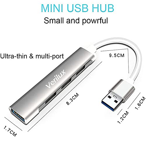 Verilux® USB Hub 3.0 for PC Multiport Adapter with 4 Ports High Speed for Laptop Aluminium Extender MacBook Pro Mini iMac 2PCS