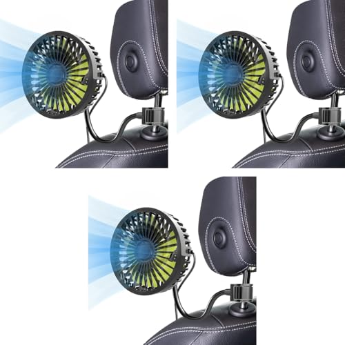 Verilux® USB Fan for Car Back Seat Headrest Mounted 5V Mini with 3 Speed Flexible Arm Switch Controller for Baby Passengers Plug and Play 3PCS