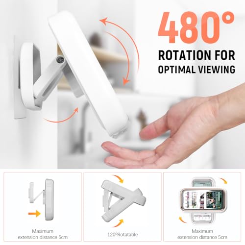 ZORBES® Bathroom Phone Holder for 6.8'' Phone Waterproof Anti-Fog Wall Phone Holder with Ultra Slim TPU Touch Screen 360 ° Rotatable Phone Holder Case No Drill Wall Phone Holder