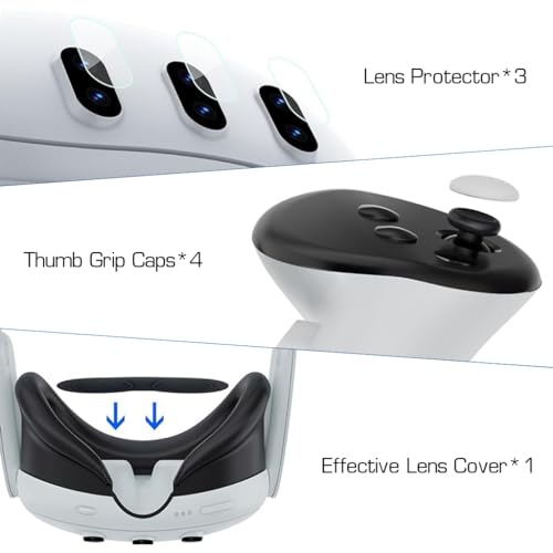 ZORBES® Protective Shell Cover and Anti-Scratch Travel Case Bag for Meta Quest 3, Lens Cover, Tempered Film, Joystick Caps, VR Accessories for Oculus Quest 3