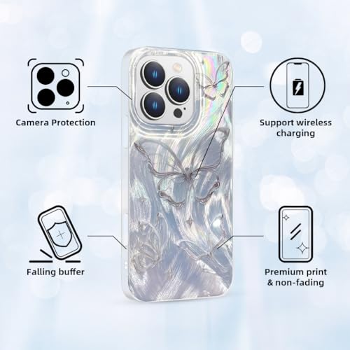 ZORBES® Case for iPhone 16 Pro Max Glittering Silver Butterfly Graphic Soft Slim Shockproof TPU Protection Back Cover for Women Girls 3PCS