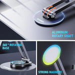 ZORBES® Magnetic Desk Phone Stand for iPhone 14 13 12 Series Aluminum Holder with 360 Rotation Base Adjustable Foldable Mobile Compatible Pro Max Mini Mag Safe Case 3PCS