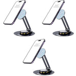 ZORBES® Magnetic Desk Phone Stand for iPhone 14 13 12 Series Aluminum Holder with 360 Rotation Base Adjustable Foldable Mobile Compatible Pro Max Mini Mag Safe Case 3PCS