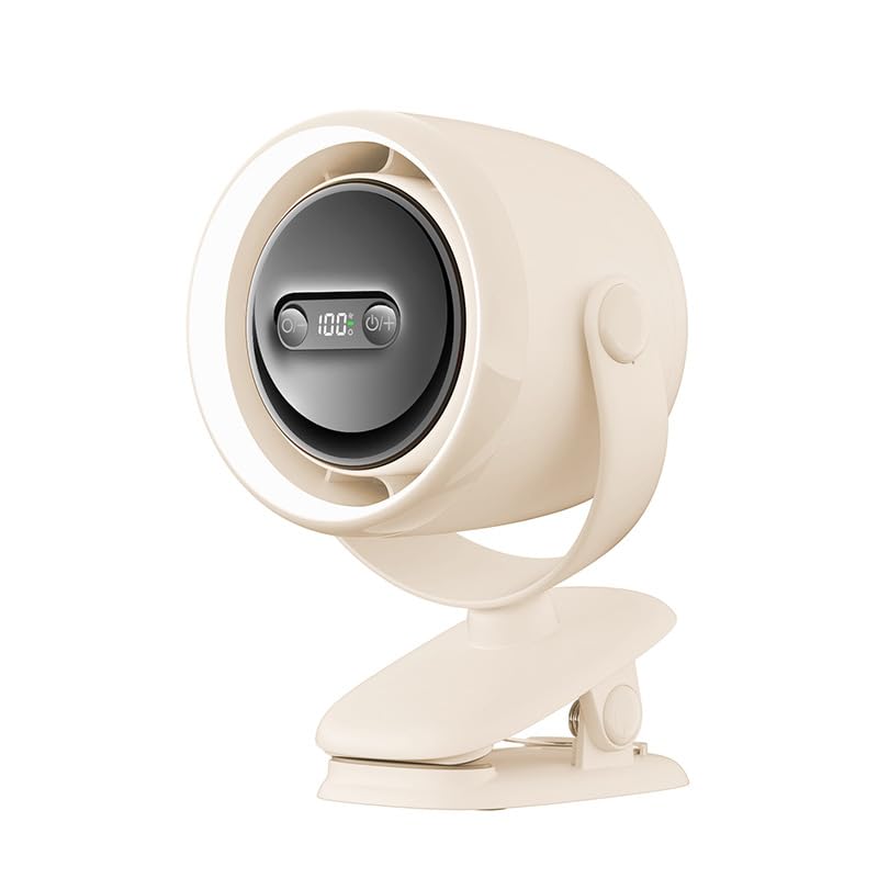 Verilux® USB Mini Desk Fan with LED, Lighted Clip-on USB Turbo Fan, Stepless Airflow Adjustment with LCD Display, 3 Brightness, USB Rechargeable 7200mAh Travel USB Desk Fan