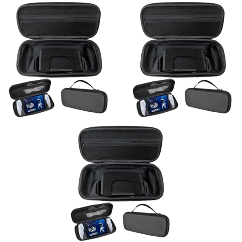 ZORBES® Polyurethane Carrying Case for PlayStation Portal Handheld Gaming Console Portable Hard Shell Storage Bag Travel Accessories Black 3 PCS