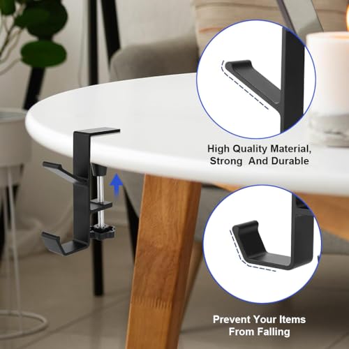 ZORBES® Underdesk Hook Hanger Metal Headphone Screw Mounted Aluminum Alloy Desk Dual-Hook Universal Adjustable Organizer for School Office 2 PCS