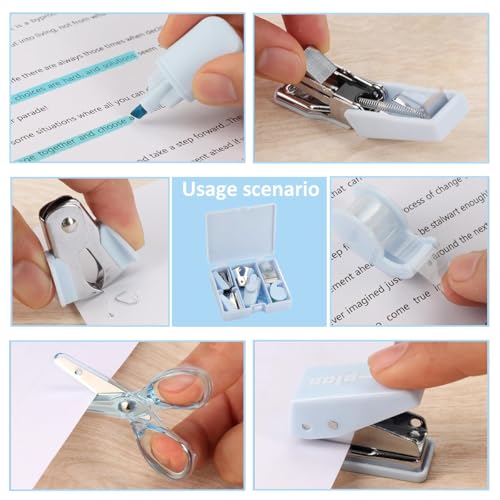 ZORBES® Grapadora, Juego de 8 Grapadoras, Caja Herramientas de Grapadora de Metal con 8 Herramientas Diferentes, Portátil, Material ABS Duradero y Alta Calidad, Adecuada para Oficina, Escuela, Hogar