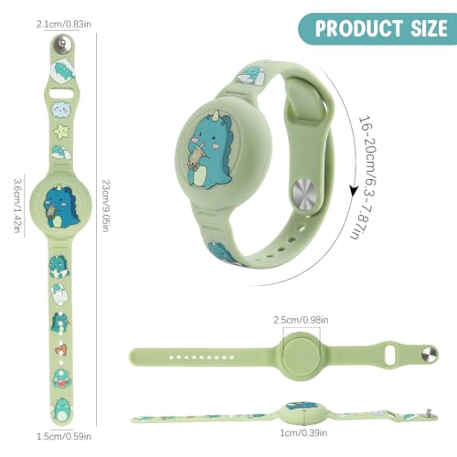 ZORBES® Kids AirTag Bracelet Cartoon Dino Silicone Bracelet for AirTag Anti-Lost AirTag Bracelet Waterproof Full Cover Protection Silicone Cover for AirTag 9 Inches Adjustable Wrist Band for AirTag