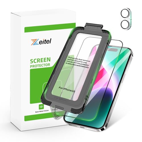 Zeitel® Screen Protector for iPhone 16 Tempered Glass Easiest 2-Step Installation Auto-Alignment HD Screen Protector Kit with 2 Pieces Screen Protectors and Accessories