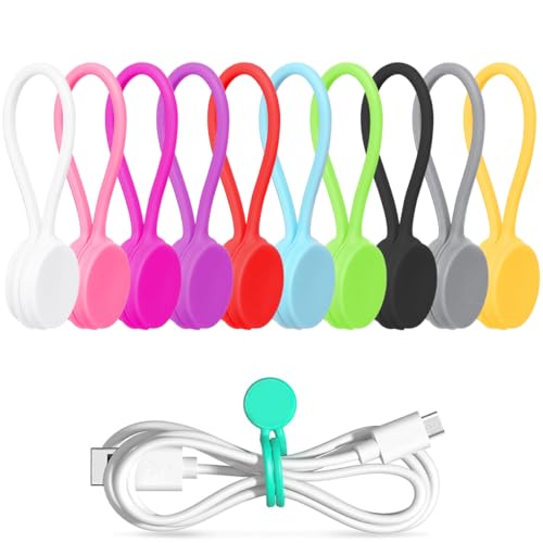 ZORBES® 10Pcs Magnetic Cable Ties, Reusable Cable Organizers Earbuds Cords USB Cable Manager Keeper Wrap Ties Straps Bookmark Clips Noticeboard Fridge Magnets for Office, School, Home Organization