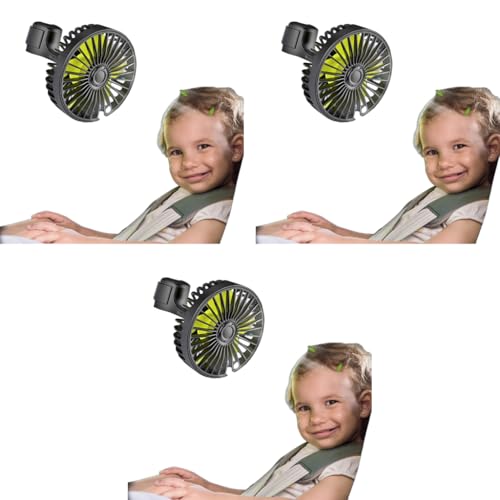 Verilux® USB Fan for Car Back Seat Headrest Mounted 5V Mini with 3 Speed Rotatable Cable Switch Controller for Baby Passengers Plug and Play 3 PCS