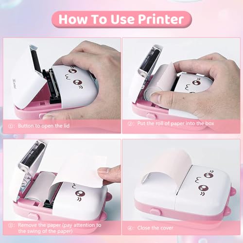 Zeitel® Mini Bluetooth Thermal Portable Label Inkfree for Android and iOS System Black on White with 10 Roll Print Paper Stickers Pink 3 PCS
