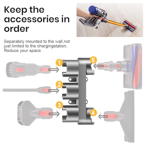 Verilux® ABS Accessory Holder Without Drilling for Dyson V6 V7 V8 V10 V11 Vacuum Cleaner Rack Wall Mounted Attachment Organizer Accessories Including Screws Nail-Free Glue Adapter 2PCS