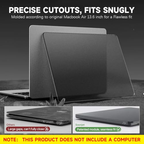ZORBES® Laptop Cover for MacBook Air 13.6 Inch M4 A3240 M3 A3113 M2 A2681 Matte Anti-fingerprint Hard Shell Case Cover for Apple New Mac Book 13 Inch Case 2025 2024 2022 Release, Anti-slip Pads, Black