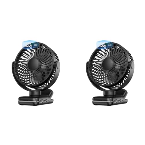 Verilux® USB Desk Fan Flexible Stroller with Clip 5000mAh Rechargeable 4 Speeds Cordless Quiet for Crib Handle Safety Baby Seat 2 PCS
