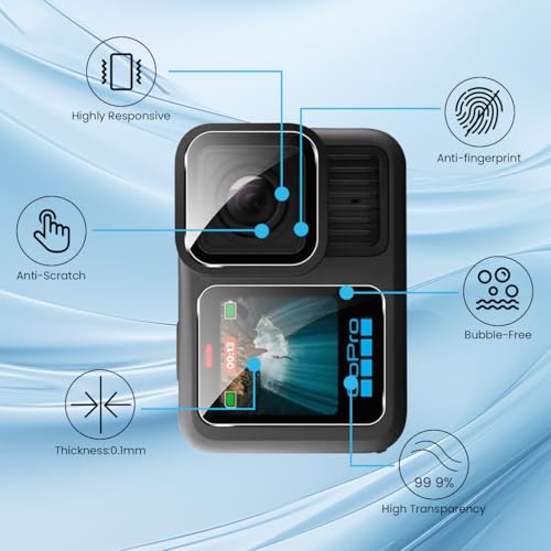 ZORBES® 3PCS Screen Protectors Set for Go Pro Hero 13 Black, Screen Protectors Lens Protector HD Anti-glareTempered Glass Screen Protectors for Front Screen, Back Screen, Camera Lens