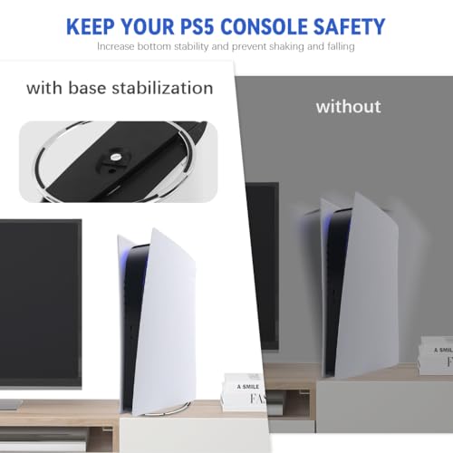 ZORBES® Vertical Stand for PS5/PS5 Slim Consoles Slim PS5 Holder Stand with Metal Ring Base Anti-slip Vertical Stand for PS5/PS5 Slim Consoles