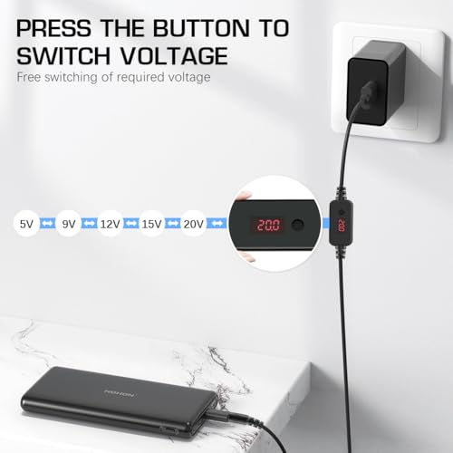 Verilux® USB C to DC Cable with 8 Connectors 5V-20V Adjustable Power Design with Switch Button 3.3Ft Converter Charging for Notebooks Portable Monitors Stationary Routers 2PCS