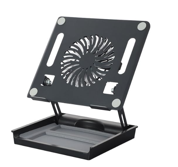 ZORBES® Carbon Steel Laptop Riser with USB Magnetic Removable Fan, Folding Laptop Tablet Holder Multifunctional Heatsink Holder Support with Storage Tray Base, for Tablet, E-Reader