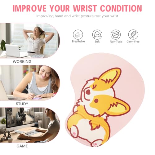 ZORBES® Kawaii Cartoon Puppy Mouse Pad with Wrist Rest Ergonomic Gel Smooth Lycra Cover Anti-Slip Base Office Gaming Anime Theme Spandex Silicone Material Color MH074 2PCS