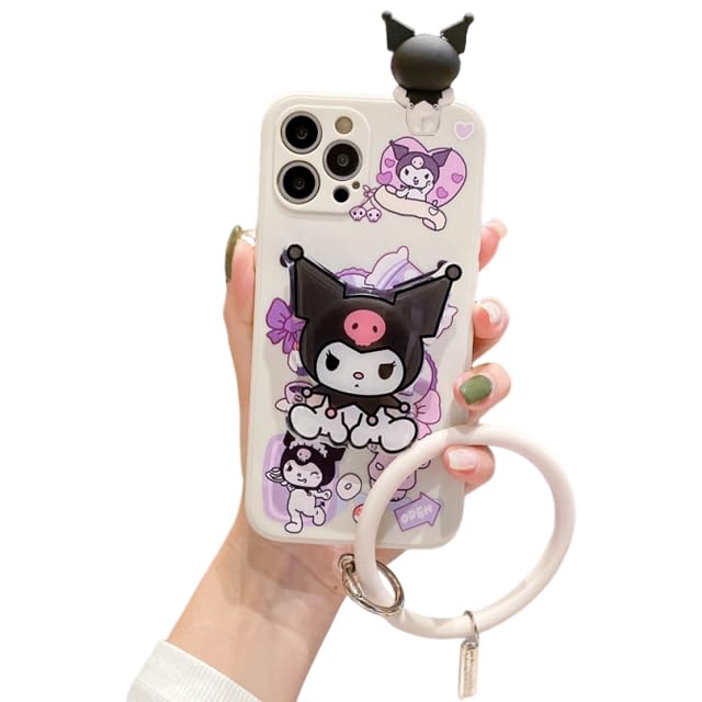ZORBES® Cartoon Stand Phone Case for 16, Cartoon 3D Kurumi, Cute Wristband Phone Case White