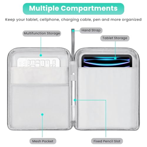 ZORBES® 10.9 inches Tablet Travel Bag for iPad Waterproof Travel Zipper Bag with Utility Mesh Pocket Padded Cushioning Scratchproof Tablet Accessories Universal Tablets Organizer,Grey