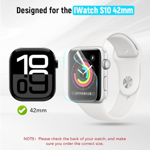 Zeitel® Screen Protector for A pple Watch S10 42mm HD Soft Protective Silicone Film Scratch Protection Screen Protector with Auto-Alignment Applicator Tool Kit, 2 Sheet Film Included