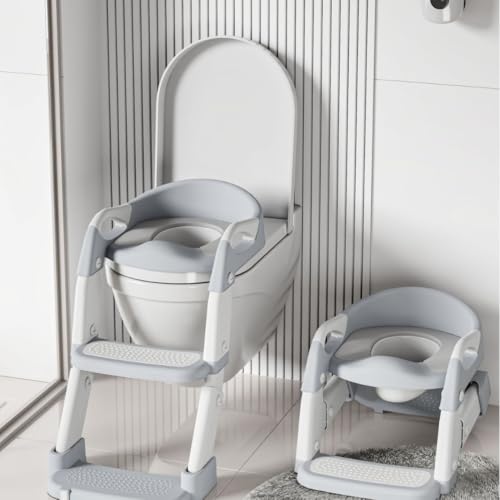 ZORBES® Asiento de Entrenamiento para Baño para Niños, Adaptador para Baño Infantil con Escalera Antideslizante y Plegable, Asiento Ergonómico y Acolchonado, Edad de 2 a 7 Años