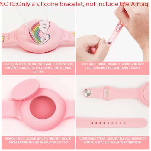 ZORBES® Kids Airtag Bracelet Cartoon Rainbow Silicone Anti-Lost Waterproof Full Cover Protection for Air Tag 9 Inches Adjustable Wrist Band 2PCS