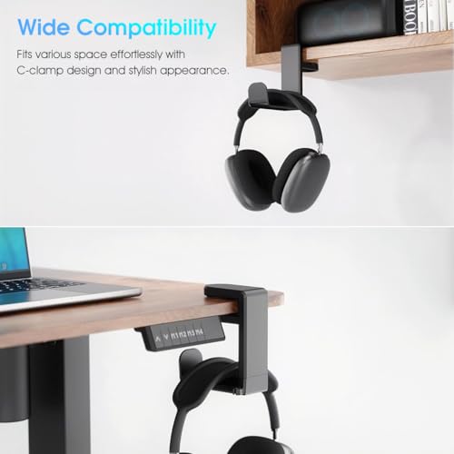 ZORBES® PC Gaming Headset Headphone Hook Holder Hanger Mount Stand with Adjustable Rotating Arm Clamp Under Desk Design Universal Built in Cable Clip Organizer 2 PCS