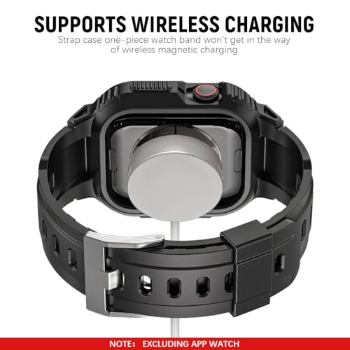 ZORBES® Compatible with Apple Watch 45mm/44mm Watch Band with Case Bumper Band Adjustable Waterproof TPU Watch Strap for Apple Watch SE/4/5/6/7, for Men and Women, Black