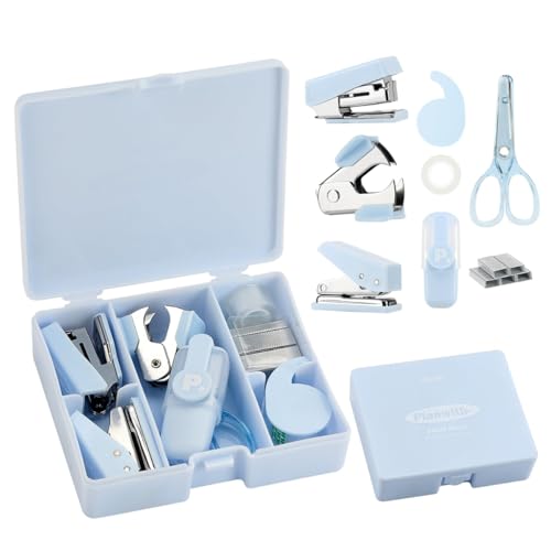 ZORBES® Grapadora, Juego de 8 Grapadoras, Caja Herramientas de Grapadora de Metal con 8 Herramientas Diferentes, Portátil, Material ABS Duradero y Alta Calidad, Adecuada para Oficina, Escuela, Hogar