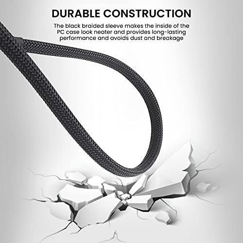 Verilux® PWM Fan Hub 15.7 Inch PC CPU Cooling 4PIN 3PIN Power Cable Splitter for 12V Desktop Computer Cooler Case Fans 1 to 5 Way Adapter Sleeved Black 2 PCS