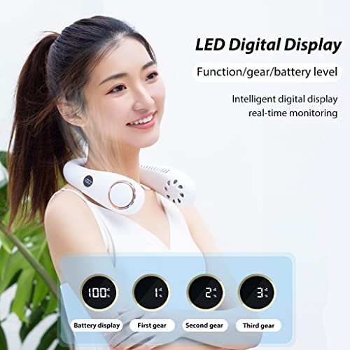 ZORBES® Portable Neck Fan, Personal Mini USB Bladeless Neck Fan, 3000mAh Neck Fan with 3-Speed, LED Battery Level Display, No Curly Hair Wearable Necklace for Camping Hiking Outdoor Travel (White)