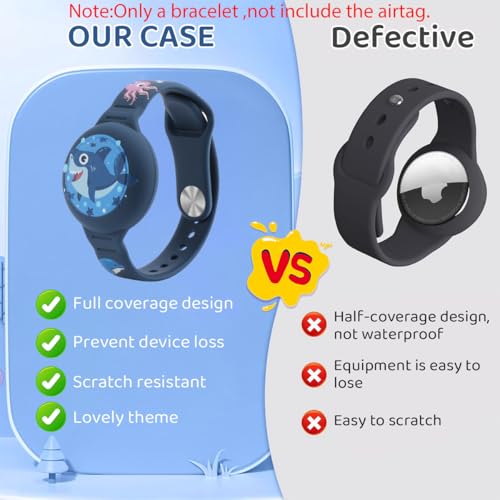 ZORBES® Kids AirTag Bracelet Cartoon Shark, Waterproof Silicone Adjustable Band + 2pcs Pin Brooch Airtag Holders for Kids, Pets, Bags, Elders – Anti-Lost, Full Cover, Multi-Use Combo Set
