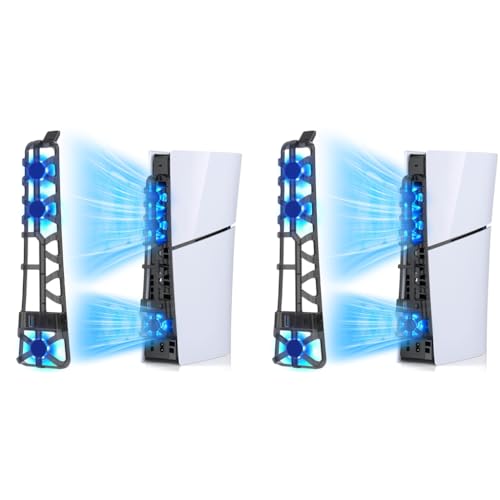 ZORBES® LED Fan for PS5 Slim Console Quiet Cooler with Memory Function Accessory with 3 Fans USB 3.0 Port Compatible Playstation5 Digital Discs Edition Cooling 2 PCS