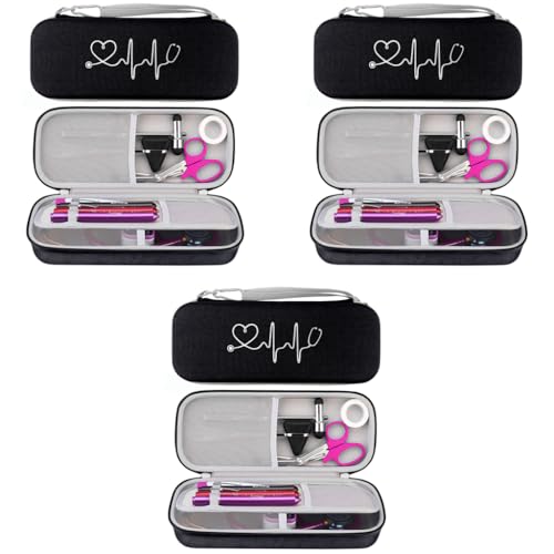 ZORBES® Ethylene Vinyl Acetate Eva Stethoscope Case Portable Modern Bag Shockproof Protective Storage For Littmann Omron Adc Dixie Ems With Extra Mesh Pockets Only Black 3 PCS