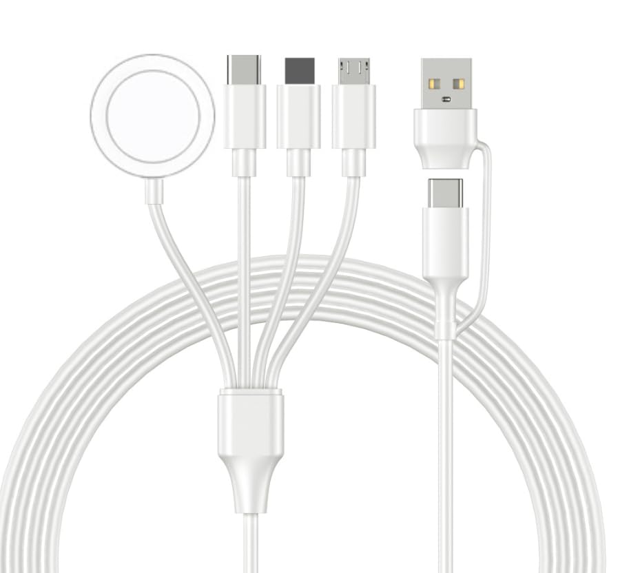 Verilux® 4-in-1 Multi Charging Cable USB C Charging Cable Wireless Charging Cable for iWatch USB/USB C to USB-C, Micro-USB, Light-ning & Type-C, Fast Charging and Data Sync, 1.2M Length