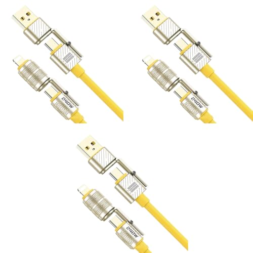 Verilux® 240W USB C Cable 4 in 1 Fast Charging 1.5m Silicone Multi Charging Zinc Alloy Metal Connectors Design Universal for Phone Tablet 3PCS