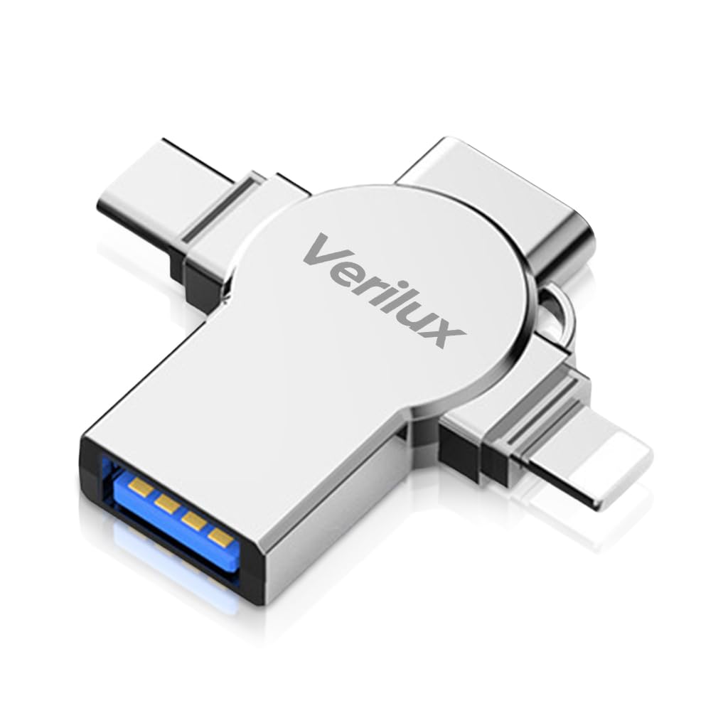 Verilux 3 in 1 OTG Adapter for Phone and Tablet with Type C and Light‑ning Connector | Supports PD Charging and USB Flash Drive Data Transfer